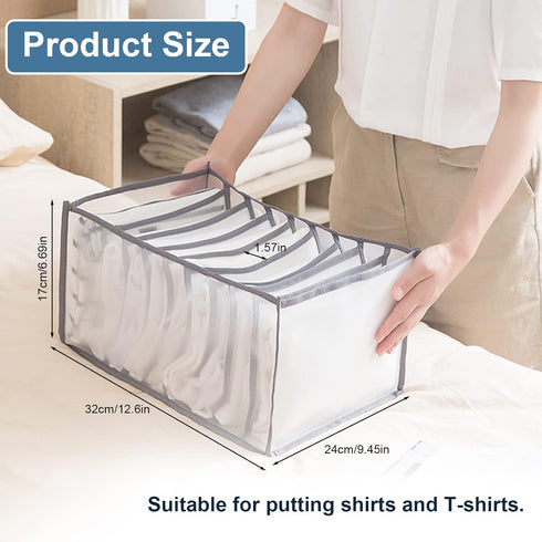 KesaPlan 2Pcs Wardrobe Clothes Organizer, 9Grids Visible Foldable Closet Organizers, Compartment Storage Box with Mesh Separation, Washable Drawer...