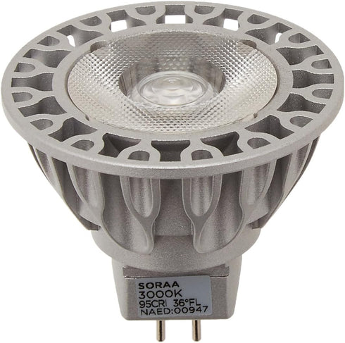 Bulbrite SORAA, 7.5 Watt, 50 Watt Equivalent, Dimmable, MR16, GU5.3 Bi-Pin, 3000K (Soft White Light) Light Bulb, Silver Finish, (Pack of 1)...