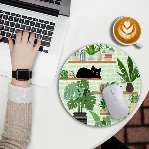 Cat Mouse Pad, Cute Small Mouse Pads for Desk, Round Travel Mousepad for Wireless Mouse Gaming Work Laptop, Plant Leave Mini Computer Mouse Mat, H...