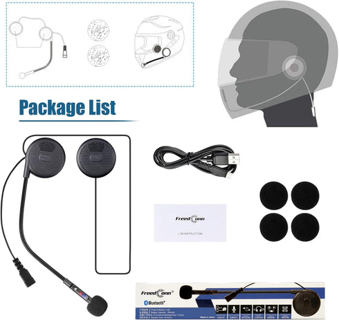 FreedConn Motorcycle Helmet Bluetooth Headset L1M Helmet Earphone Speakers Waterproof Motorcycle Sports Headset Speakers Hands Free Music Call Con...