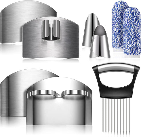 9 Pieces Finger Guard for Cutting Vegetables, Stainless Steel Finger Protector, Knife Finger Protector, Thumb Guard Peelers for Onion Holder Slice...