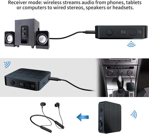 KN321 Wireless Bluetooth 5.0 Audio Transmitter Receiver, 2 in 1, TV Computer Adapter, Audio Transmitter and Receiver one Key Switch, high Compatib...