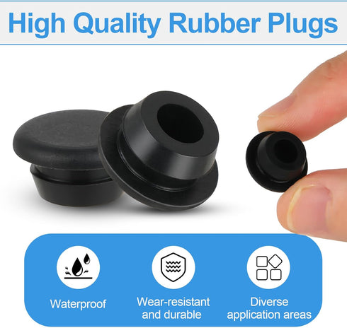 10 Pcs 10mm Rubber Hole Plug Black Silicone Round Snap in Type Locking Furniture Hole Plug Protective Cover Rubber Plugs for Holes Watertight(Blac...