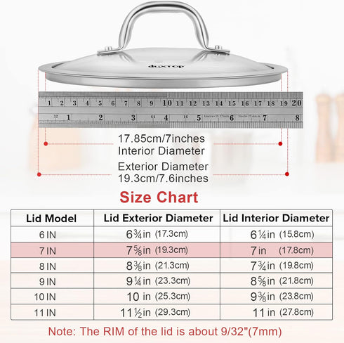 Duxtop Cookware Glass Replacement Lid (Interior Diameter: 7inch, Exterior Diameter: 7-5/8inch)...