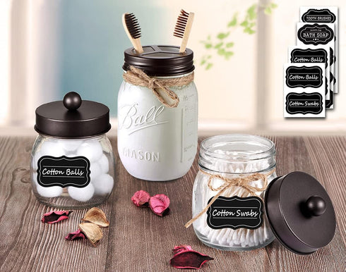 Mason Jar Bathroom Accessories Set(4pcs)- Jars Not Included - Foaming Soap Dispenser,Toothbrush Holder, and Apothecary Storage Jars Lids -Rustic F...