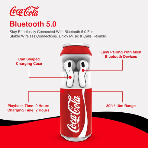Gabba Goods Coca-Cola Can Shape Charging Case Wireless Bluetooth Earbuds with Voice Assistant Compatible, Built-In Mic, 9H Playtime, HD Stereo Sou...
