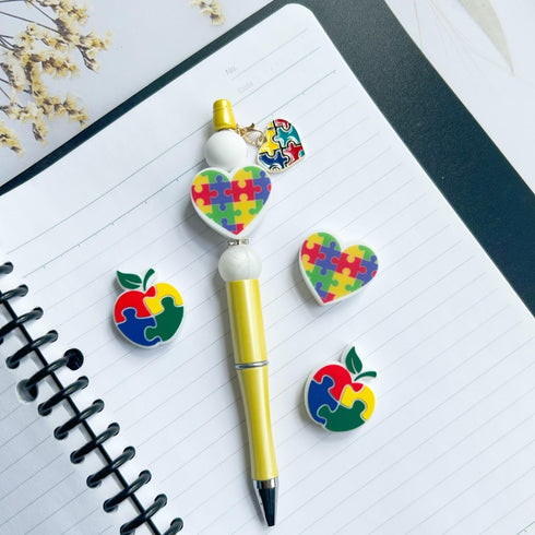 Autism Themed Silicone Focal Beads Rubber Beads Kit Bulk for Beadable Pens Keychain Making DIY Keychain Supplies Focal Pen Beads with 3pcs Pendant...