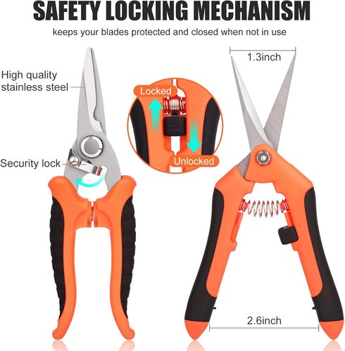 4Pieces Gardening Tools, Gardening Scissors,Garden Scissors, Scissors Set with Sharpening Stone, Gardening Stainless Steel Pruning Shears with Sha...