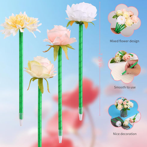 Flower Pens Gifts Valentines Mother's Day 15 Pcs Artificial Mixed Rose Pens Party Favors Birthday Wedding Office School Supplies for Mom Girls Sis...