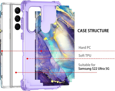 Rancase Compatible with Galaxy S22 Ultra 5G Case,Three Layer Heavy Duty Shockproof Protection Hard Plastic Bumper+Soft Silicone Rubber Protective ...