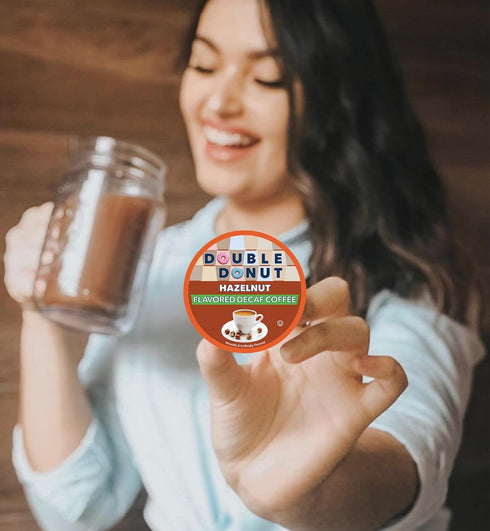 Double Donut Coffee Hazelnut Decaf Coffee Pods Medium Roast Decaffeinated Coffee Pods with Nutty Hazelnut Flavor for Keurig K Cup Machines (SYNCHK...