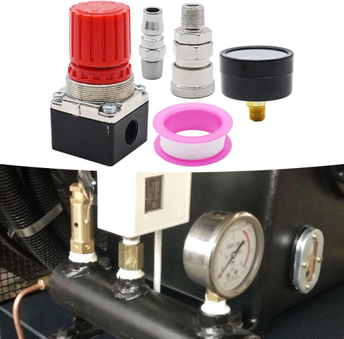 1/4" Air Compressor Pressure Regulator with Gauge 0-180 PSI Air Gauge Regulator Inline for Air Compressor and Pneumatic Tools Air Regulator (3-Way...