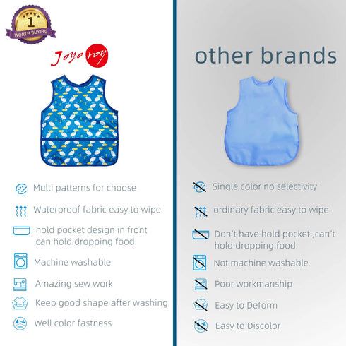 Joyo roy Mess Proof Baby Bibs for Eating Waterproof Toddler Bibs 1-3 Years Soft Machine Washable Sleeveless Baby Smock Bib for Boys Travel Reusabl...