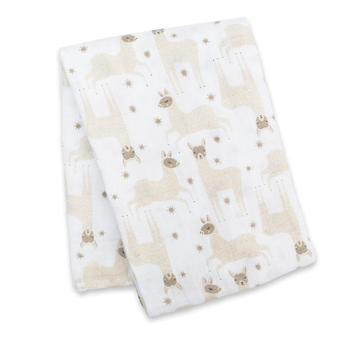 lulujo Baby 100% Cotton Muslin Swaddle Blanket, 47 x 47-Inches, Modern Llama (LJ464)...