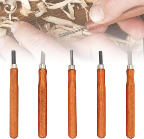 5 Pcs Wood Carving Knife Set, Wood Turning Tools HSS Blades and Quality Wood Handle, Hand Carving Tool Set Wood Lathe Chisel Set for DIY Sculpture...
