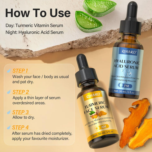 Face Skincare Serum Set– Turmeric Vitamin C & Hyaluronic Acid Serum For Wrinkles, Uneven Skin Tone...