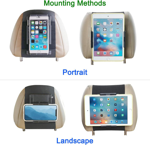 Car Headrest Mount Holder for Tablets and Phones with 5-10.5Inch Screens -Compatible with iPhone iPad Air Mini, Galaxy, Switch 2...