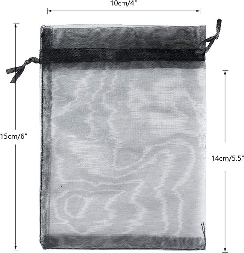 G2PLUS Black Organza Bags, 4x6 in Sheer Mesh Drawstring Gift Bags, Jewelry Pouches Candy Bag for Halloween, Christmas, Party Favors...
