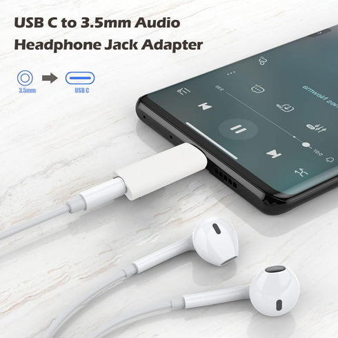 2Pack USB C to 3.5mm Audio Adapter, White USB C to Headphone Jack Adapter Compatible with iPhone 15 Plus/15 Pro Max/Samsung Galaxy/Ultra/iPad Pro/...