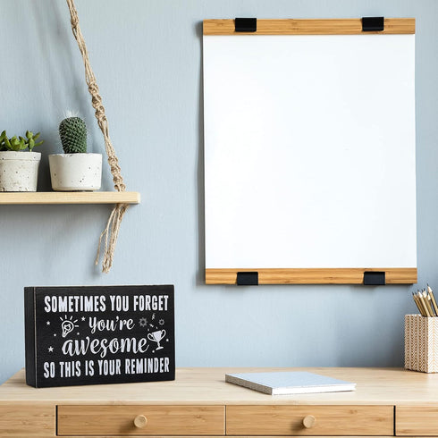 Inspirational Wooden Box Sign, Sometimes You Forget You're Awesome Sign, Farmhouse Rustic Black Wood Block Plaque with Positive Sayings, Desk Deco...