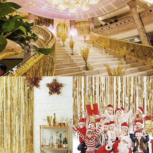 Gold Fringe Backdrop, 3 Pack Gold Foil Curtains, Party Streamers for Birthday, Wedding, Bachelorette Party Decor, Disco Party Decor...