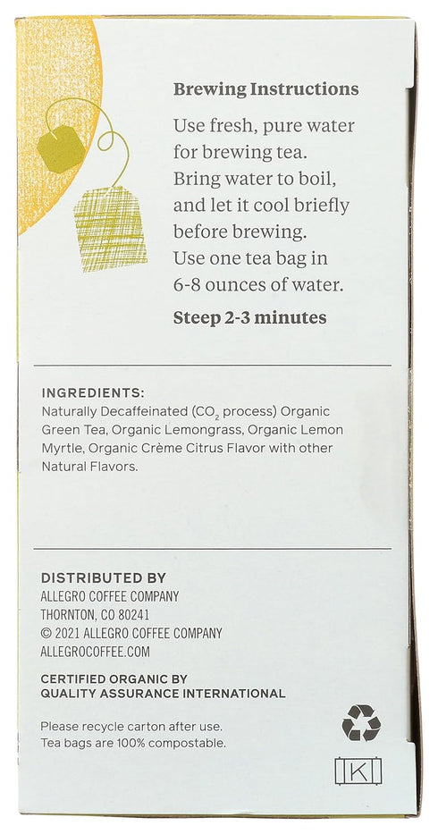 Allegro Tea, Organic Decaf Lemon Green Tea Bags, 20 ct...
