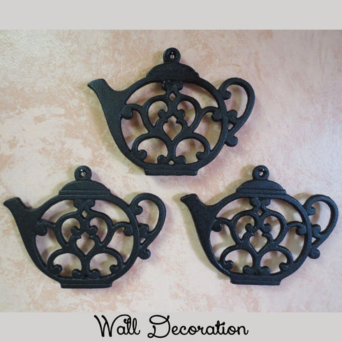 Teapot Cast Iron Trivet for Hot Pots & Kitchen & Dining Table, Gift for Home, Metal Wall Art & Home Decor, 2 or More for Set, Black, 8 by 6.1 Inch...