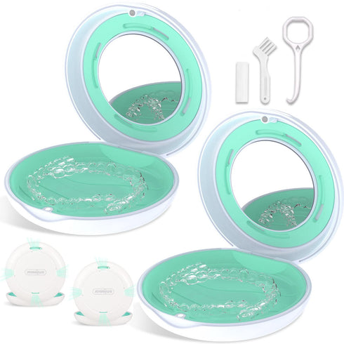 2PCS Retainer Case with Mirror and Adjustable Vent Holes, Cute Slim Aligner Case Compatible with Invisalign, Night Mouth Guard Case, With Retainer...