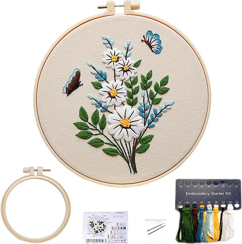 Embroidery Kit for Beginners?Plants Flowers Pre-Stamped Pattern Kits for Adults with Hoop, Easy to Follow Needlework (Butterfly Flower)......