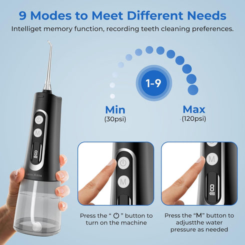 Advanced Water Flosser for Teeth, Gums, Braces and Dental Care, Large Water Tank 350ml, 9 Modes, Digital Screen, Waterproof, Rechargeable, Portabl...