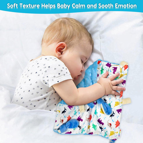 Dr.Rapeti Tag Security Blanket for Baby Infant Toddler Kid 10x10inches Washable Sensory Toy Lovey Appease Blanket (dinosaur)...