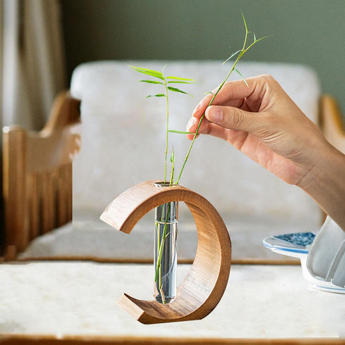 Retro Bamboo Hydroponic Plant Flower Containers Transprent Glass Vase Test Tube Vase Plant Propagation Stations Terrarium Bamboo Stand Propagation...