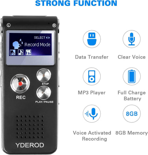 8GB Digital Voice Activated Recorder for Lectures, Meetings, Interviews - HD Sound Mini Portable Audio Recorder with Playback, USB, MP3, A-B Repea...