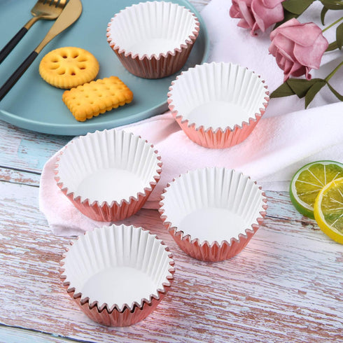 URATOT 100 Pieces Foil Metallic Cupcake Liners Muffin Wrappers Foil Baking Cups Muffin Paper Cases, Rose Gold...