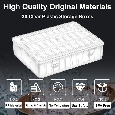 Bead Organizer, 30Pcs Small Clear Plastic Bead Storage Containers with Label, 1 Large Craft Storage Case with Hinged Lid, Storage Box for Jewelry ...
