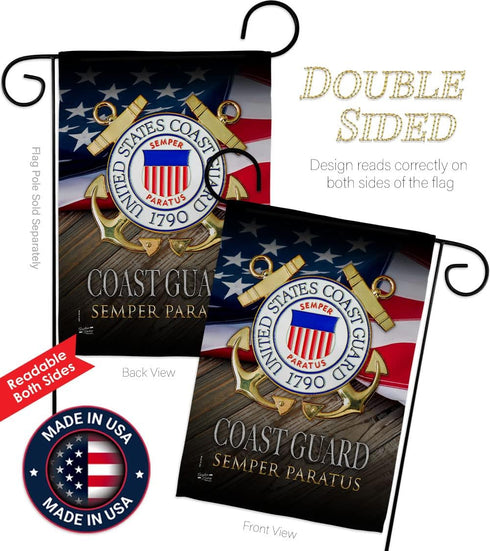 US Coast Guard Semper Paratus Garden Flag - Armed Forces USCG United State American Military Veteran Retire Official - House Decoration Banner Sma...
