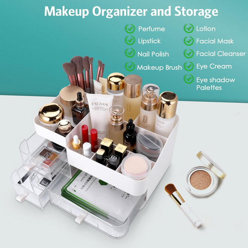 Makeup Organizer for Vanity - Skincare Organizers with Clear Drawers, Large Make Up Organizers and Storage, Bathroom Countertop Makeup Holder, Bed...
