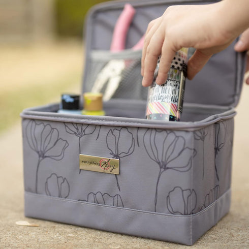 Everything Mary Collapsible Sewing Kit Organizer Box, Grey floral - Supplies Storage Basket for Supplies and Accessories - Organization for Thread...