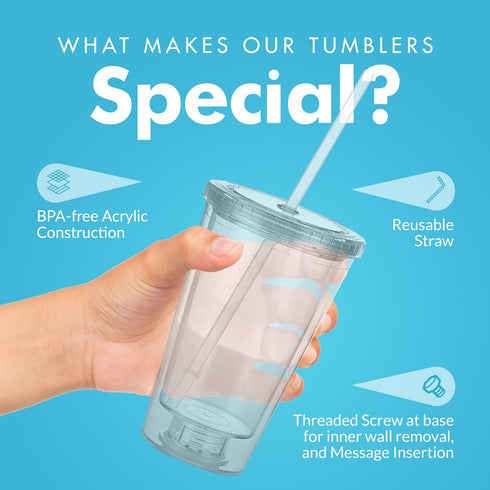 Simple Green Solutions - Customizable Paper Insert Acrylic Double Wall Cup for Cold Drinks, Clear Reusable Cups with Lids & Straws, Insulated Plas...