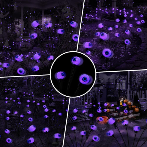 2PACK Scary Eyeballs Solar Garden Lights Halloween Decorations Outdoor,Swaying Firefly with 12LED Purple Spooky Lights - Waterproof Ornaments Sola...