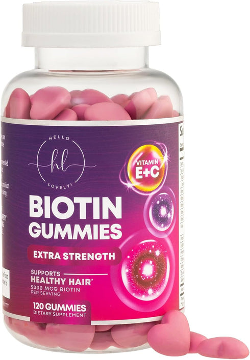 Hair Vitamins Gummy with Biotin 5000 mcg Vitamin E & C to Support Hair Growth, Non-GMO, for Thicker, Stronger & Beautiful Hair, Skin & Nails, Hair...