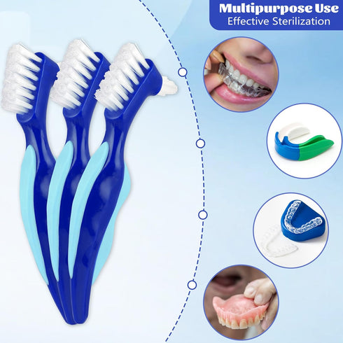 3 Pcs Hard Denture Brush, 3 Colors Premium Hygiene Denture Cleaning Brush for Denture Care, Double Sided Toothbrush with Multi-Layered Bristles & ...