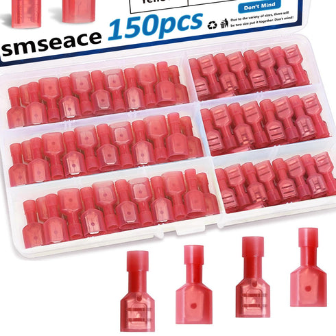 smseace 150Pcs Spade Connectors Kit 22-16AWG Male/Female wire Spade connectors Nylon Spade Quick Connect/Disconnect Connectors Electrical Spade Co...