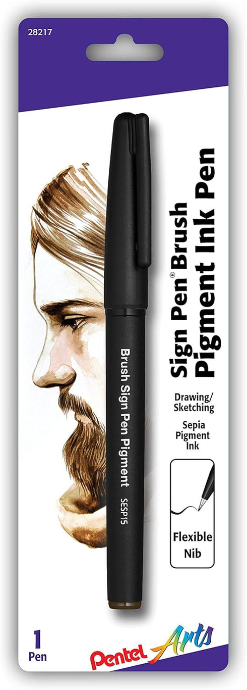 Pentel Arts Sign Pen Brush, Sepia Pigment Ink, 1 Pack, (SESP15BPSP),Black...