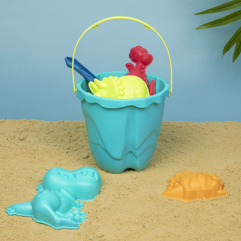 Dinosaur Beach Toys and Sand Tools Kids Set - Outdoor & Travel Fun for Toddlers, Boys or Girls with Dino Bucket for Sand Castle Building Kit - 21 ...