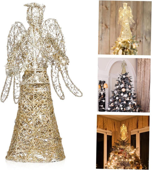 ABOOFAN Angel Christmas Tree Topper Gold Glitter Christmas Treetop Decoration Coated Metal Angel Xmas Tree Topper Ornaments for Holiday Home Offic...