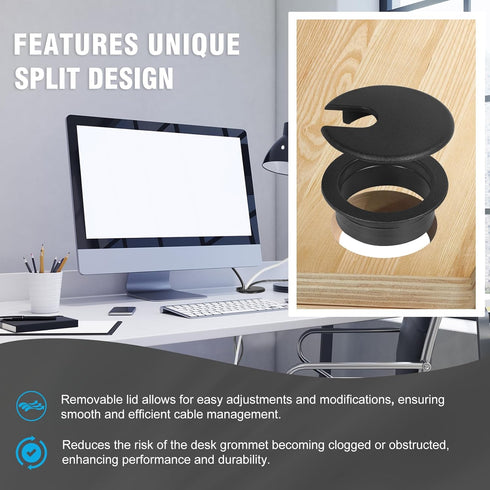 1-3/8" Black Desk Grommet, JTemgle Plastic Cable Hole Cover Computer Table Cord Wire Organizer Caps Desktop Cord Management for Home Office TV Sta...