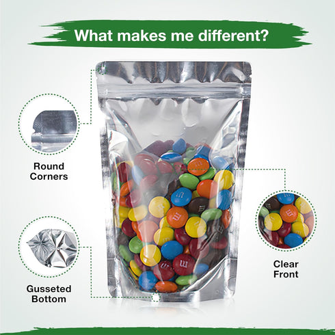 BELLE KR® 4x6 Mylar Bags for Freeze Dried Candy - Pack Of 100-7.5mil Thick - 1/2 Pint Stand Up Small Clear Mylar Bags with See Through Window for ...