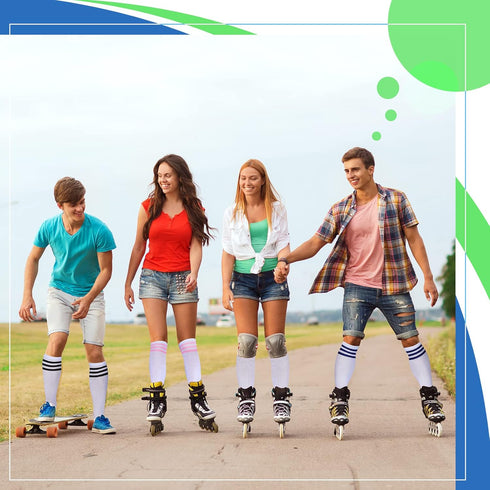 Unittype 6 Pair White Knee High Socks for Women Striped Socks Long Socks Tube Socks Roller Skate Socks for Girls Youth Gift...