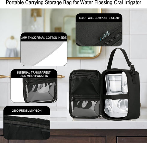 Beautyflier Water Flosser Travel Carrying Bag, Portable Storage Bag for Waterpik Water Flosser and Accessories with Hanging Strap, Protective Bag ...